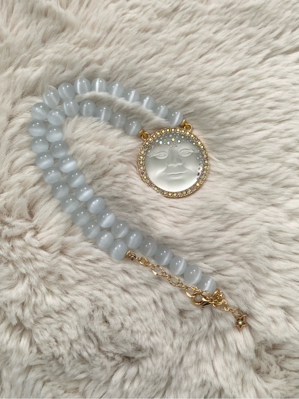 Kirk’s Folly White Moon Face Cat Eye Glass Bead Necklace